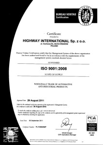Certyfikat ISO 9001:2008 dla Highway International